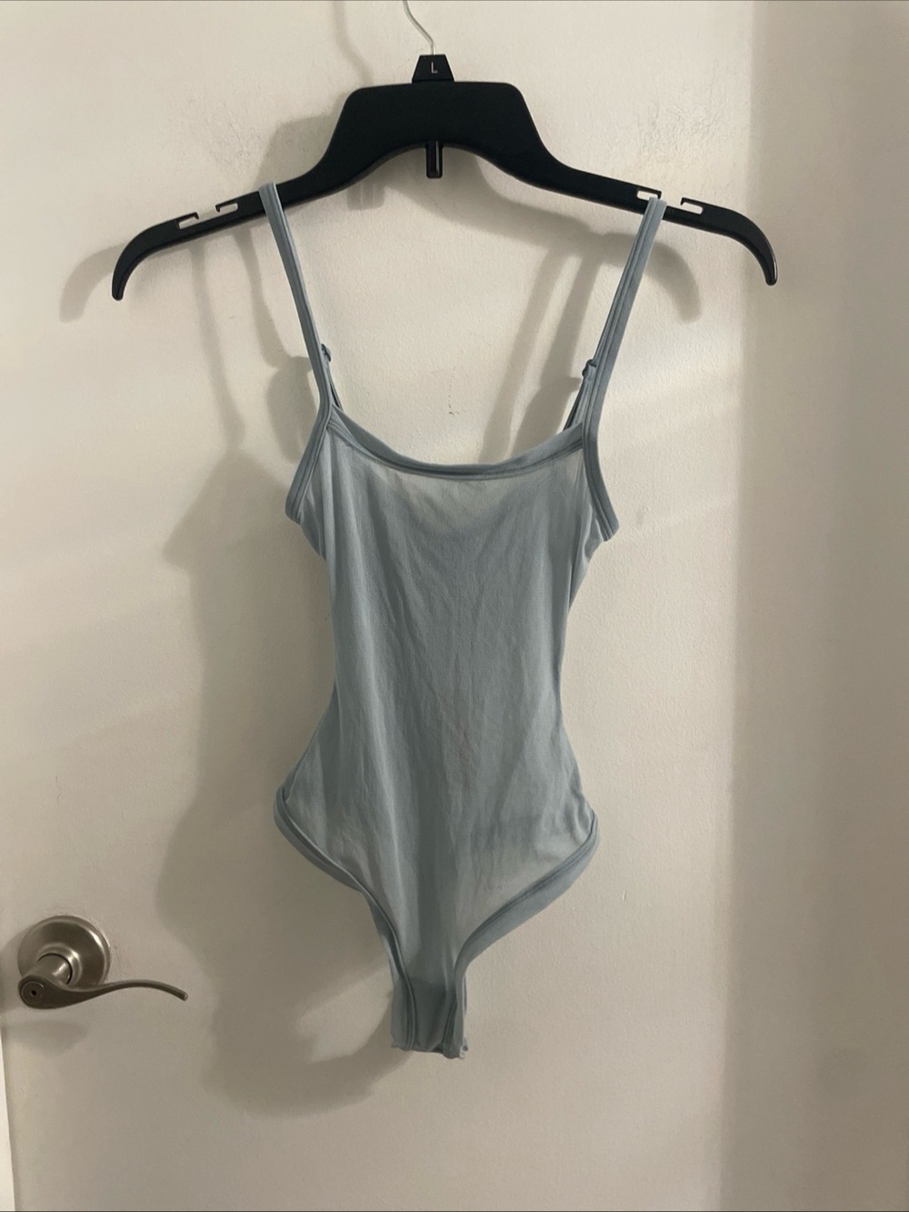 NWT Skims XXS Sky Blue Mesh Cami Thong Adjustable Straps Bodysuit
